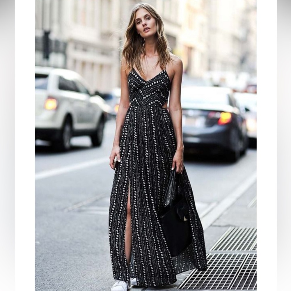 strapy backless black, bohemian high slit urban outfitters maxi dress XS